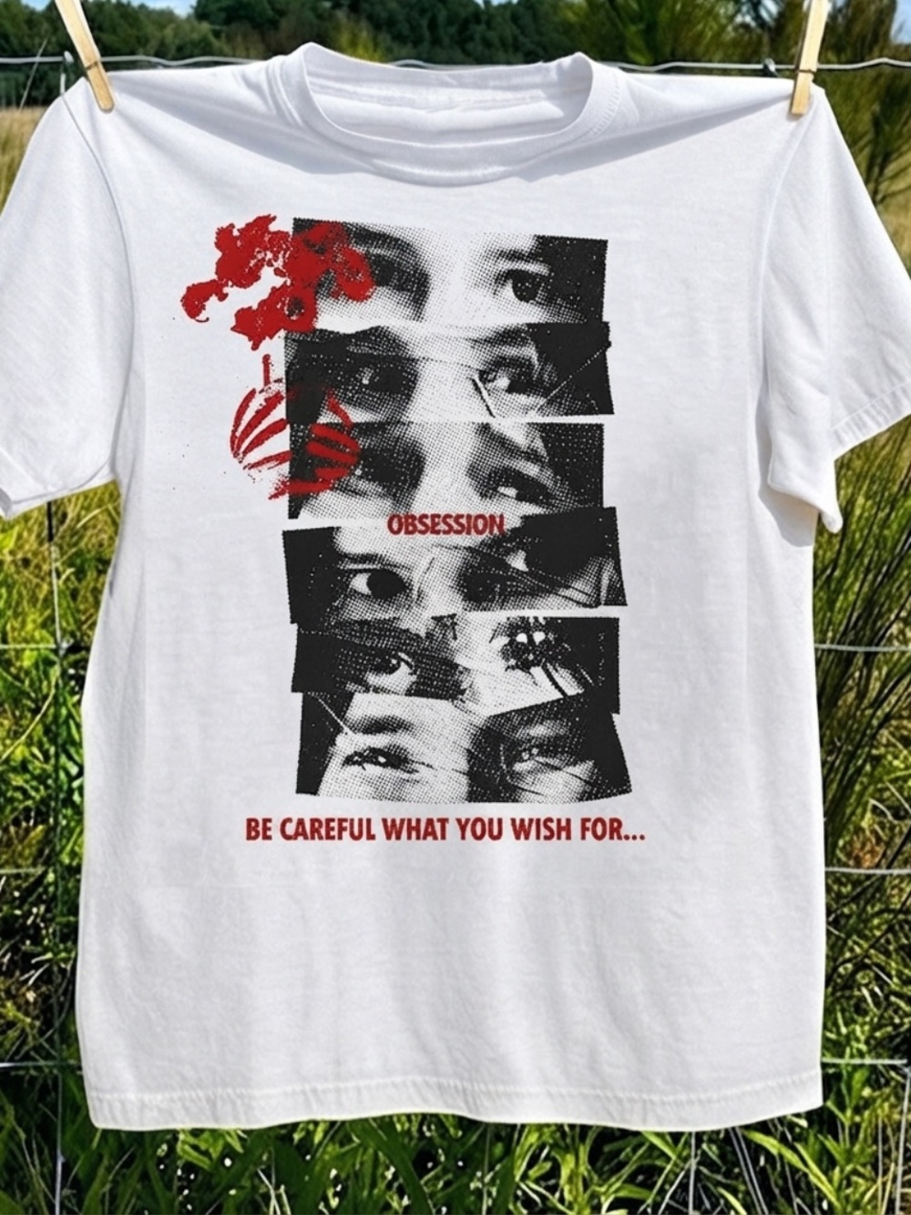 Gildan White Graphic 'Obsession' Tee with Black & Red Print